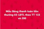 Mẫu Bảng thanh toán tiền thưởng 03-LĐTL theo TT 133 và 200