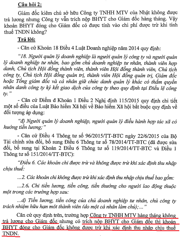 Tiền trích nộp BHYT cho giám đốc công ty TNHH 1TV