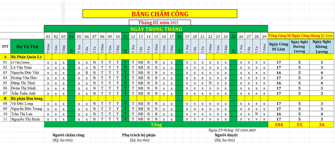 Mẫu bảng tính lương trên Excel