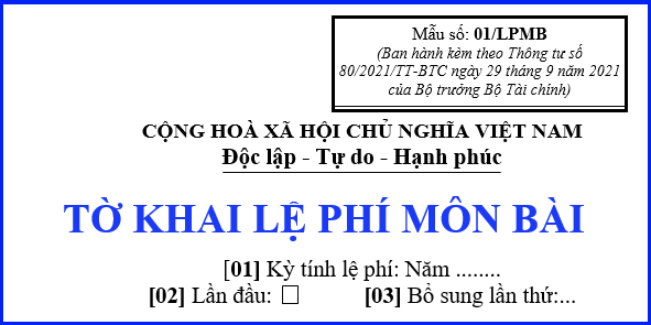 Mẫu Tờ khai Lệ phí Môn bài theo Thông tư 80