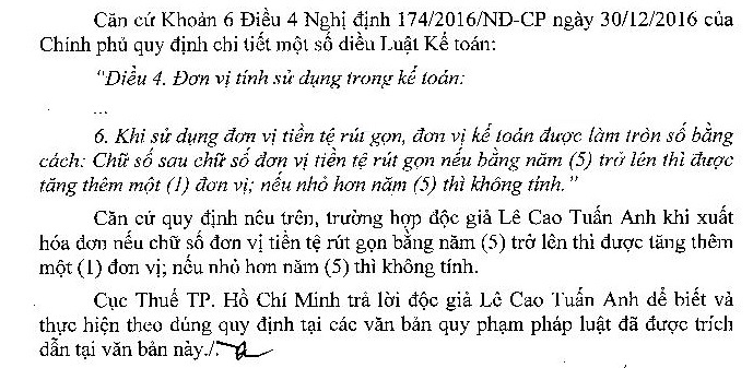 quy định về làm tròn số trên hóa đơn gtgt