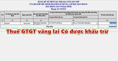 thuế GTGT vãng lai có được khấu trừ