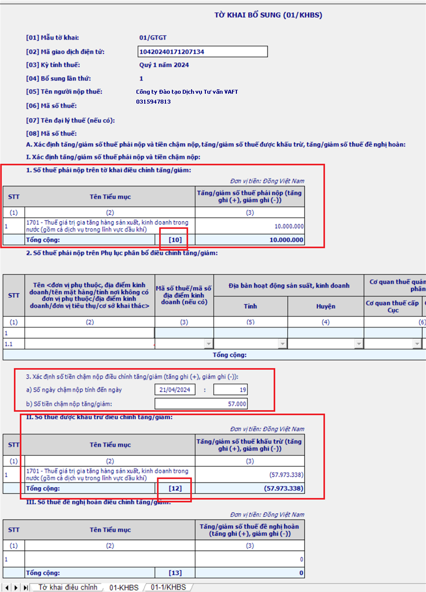Cách kê khai điều chỉnh bổ sung thuế GTGT 2024